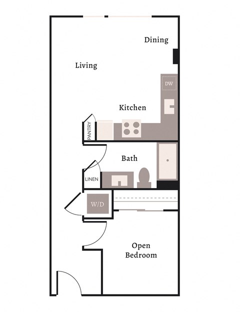 Floor plan for 1 bed, 1 bath, 632 sqft